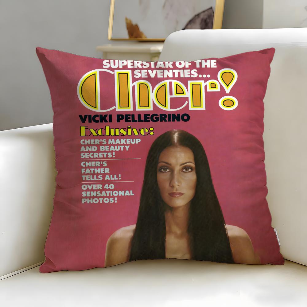 popular singer Cher Cushion Cover Soft EasyWash Pillow Case Versatile for Couch Bed Travel and Office