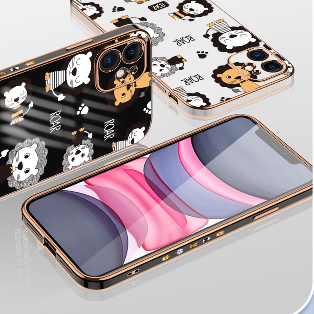 Pouzdro na telefon Fashion Lions Plating pro iPhone 11 13 15 Samsung Galaxy A52 Xiaomi Redmi 12C Note 10 Pro Oneplus měkké obaly na smartphone