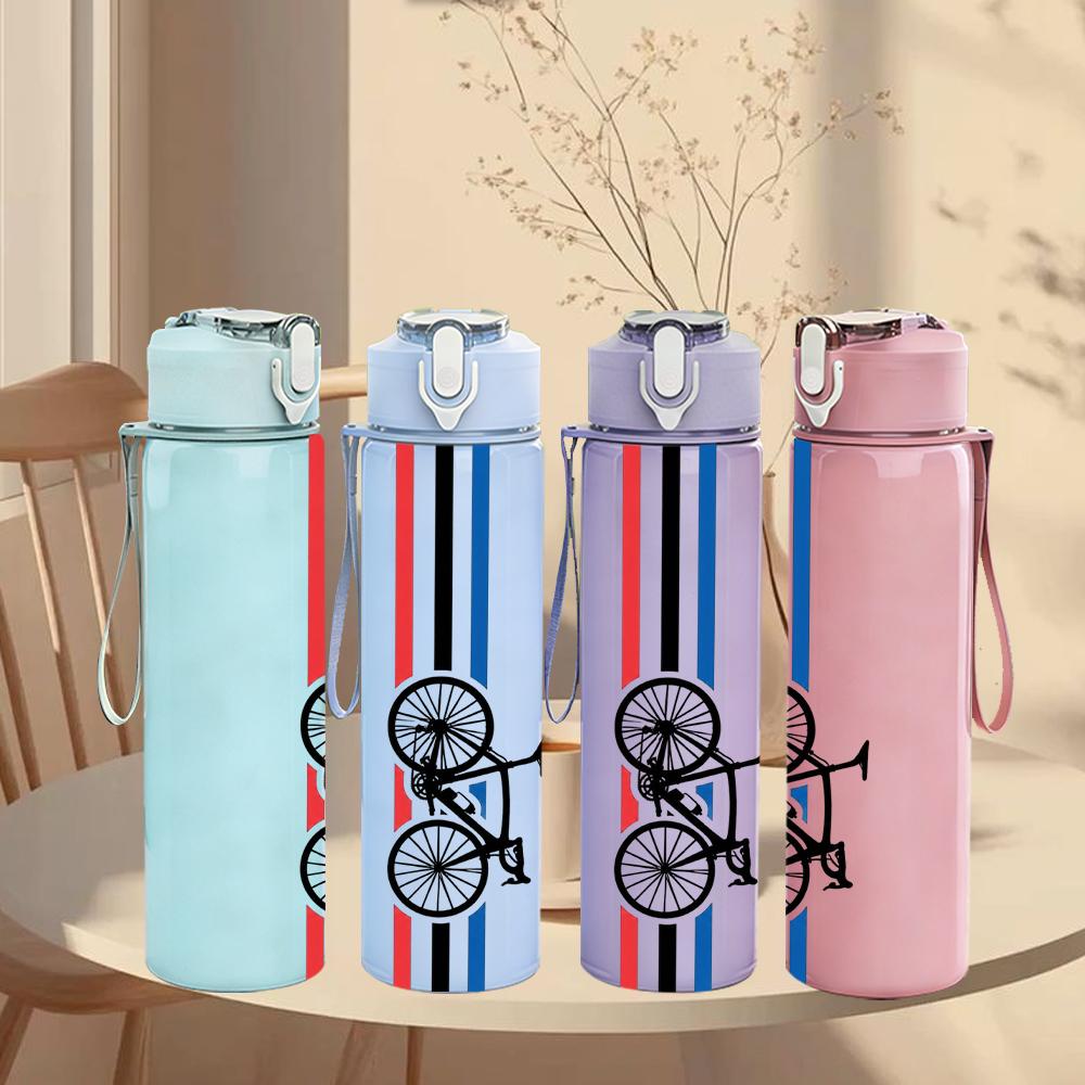 1PC Road Bike Stripe Vertical Layout 750ml Color Plastic Water Bottle Leakproof Flip Straw Lid For Sports Office Home Use