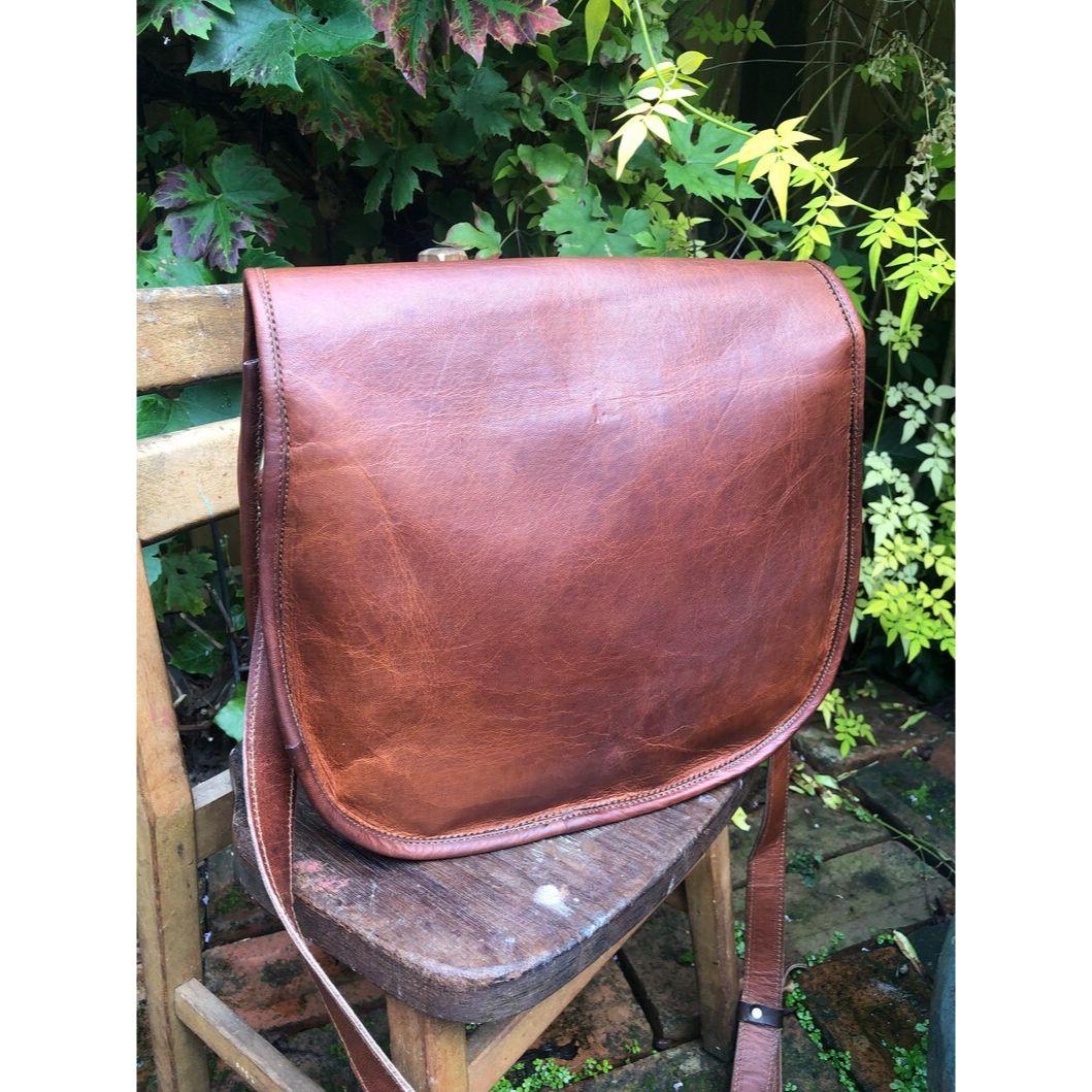 Большая коричневая кожаная седельная сумка — фото 6