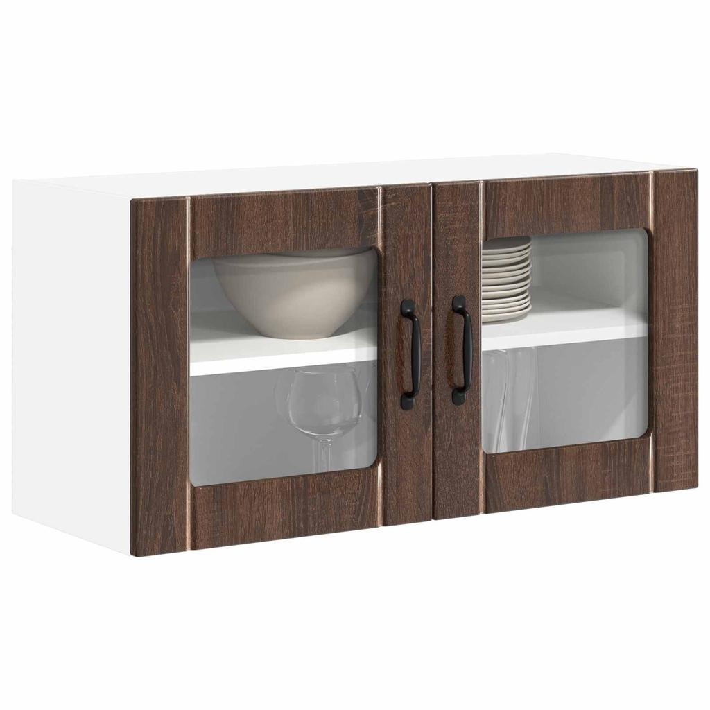 Wall Mounted Glass Cabinet LUCCA Brown Oak 80 X 31 X 40 Cm Particleboard