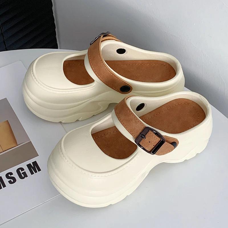 Fashion Buckle Strap Thick Bottom Mary Jane Sandals Women Mix Color Chunky Platform Slippers Woman Summer Fashion Eva Wedge Heel Sandals