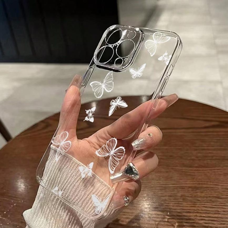 Simple lines butterfly transparent mobile phone case fine hole all-inclusive anti-drop TPU protective case iPhone17 case