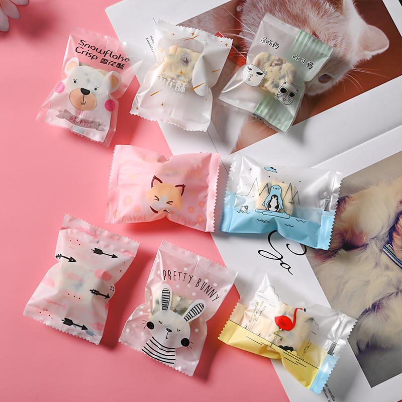 100Pcs 5.5x8.5cm/7x10cm Cartoon Animal Printed Plastic Baking Packaging Biscuit Cookie Candy Food Machine Sealed Gift Bags