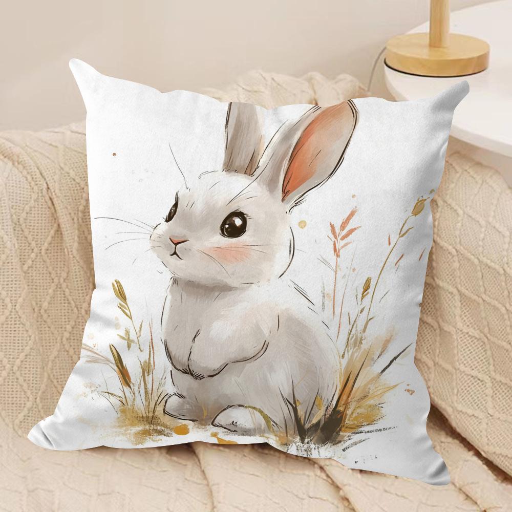 Cute Easter Bunny Cushion Cover Short plush Doublesided Print Square Throw Pillow Covers Sofa Home Cushion Decor