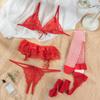 Fantasias Women Intimates Lace Bra+Garter Belt+Stockings+Brief Sets Sexy Lingerie Transparent Erotic Underwear Set Sex Costume