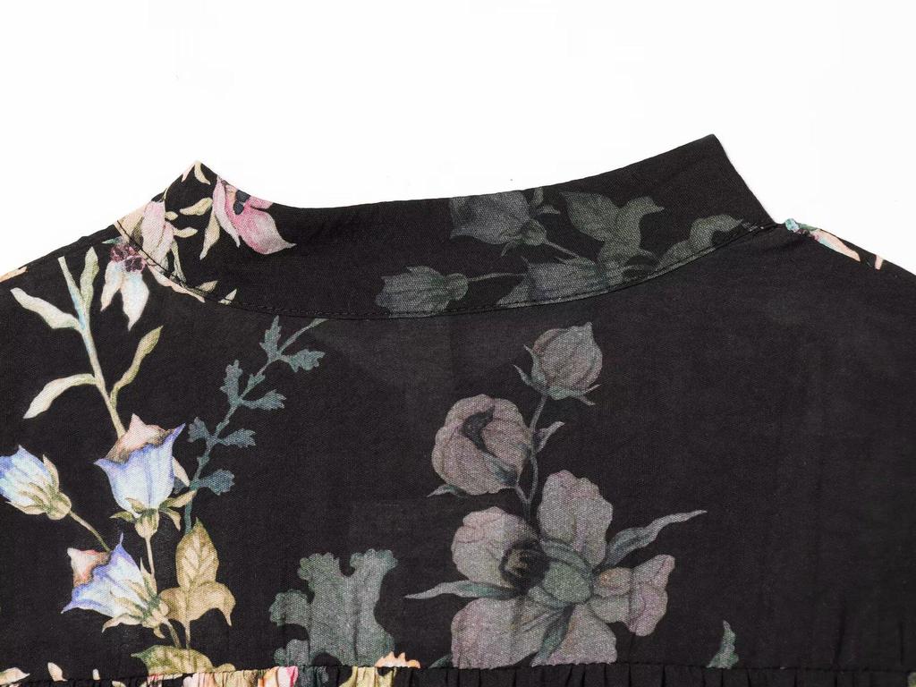 2026 Spring Women's Waist Tie Long Sleeve Printed Dress - European & American Style