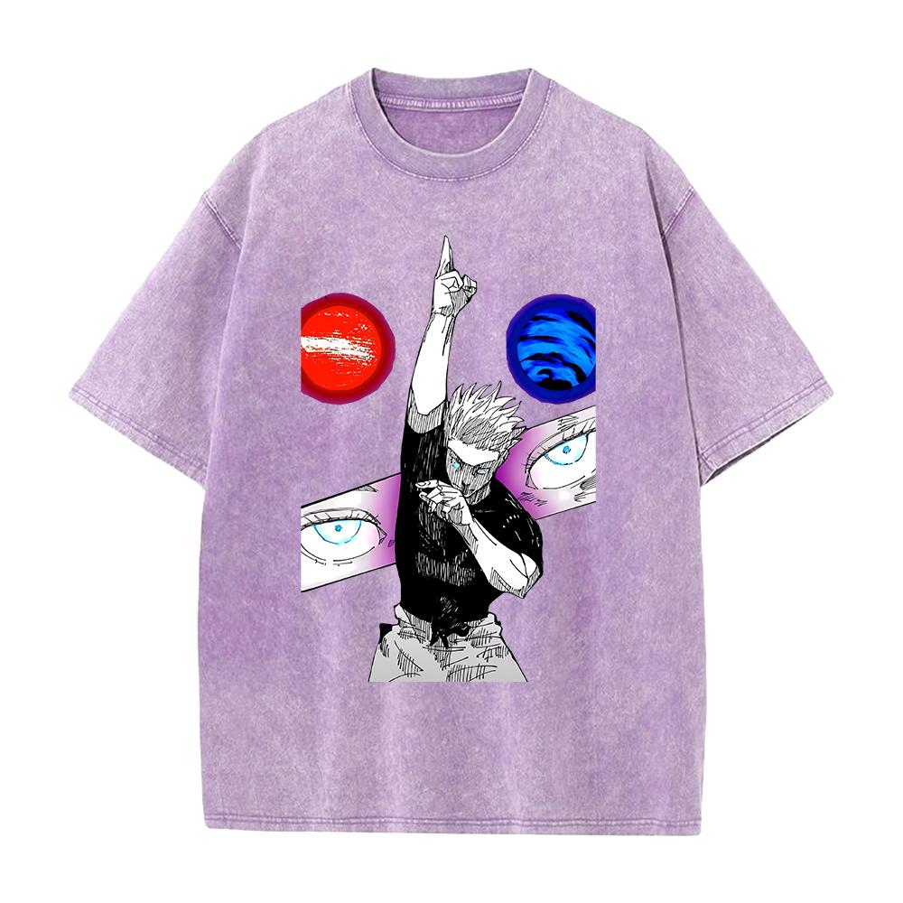 Anime Jujutsu Kaisen Gojo Satoru Graphic T Shirt Men Women Clothing Casual Loose Tshirt Washed Cotton T-shirt Harajuku Male Tops