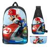 Animation Backpack, Super Mary Primary School Student Print Children'S Backpack Satchel Pencil Case Three-Piece Set
