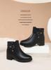 Red Dragonfly Women's High-Heel Ankle Boots - Winter Style, Genuine Leather with Velvet Lining, Chunky Heels, Warm and Stylish.