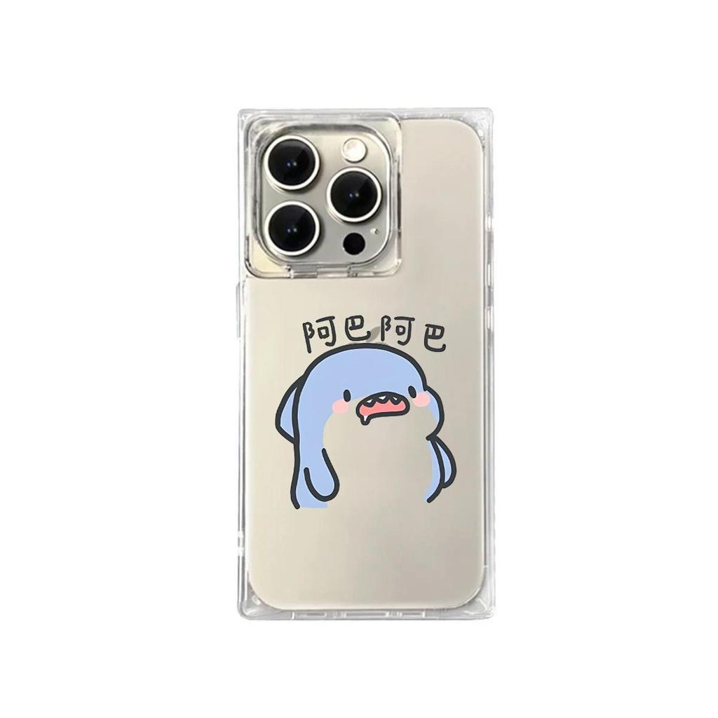 Square Back Tube Protection Clear Case For iPhone 11 12 14 Pro Max 16 ProMax 15 Plus 13 Anti-Oxygen,Blue Monster Pattern Casing