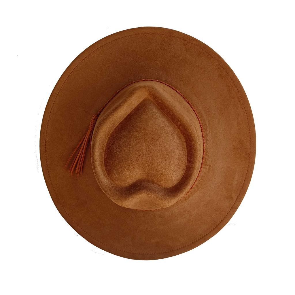 Heart-shaped Top Suede hat with same color accessories wide brim hat for men and women chapeau