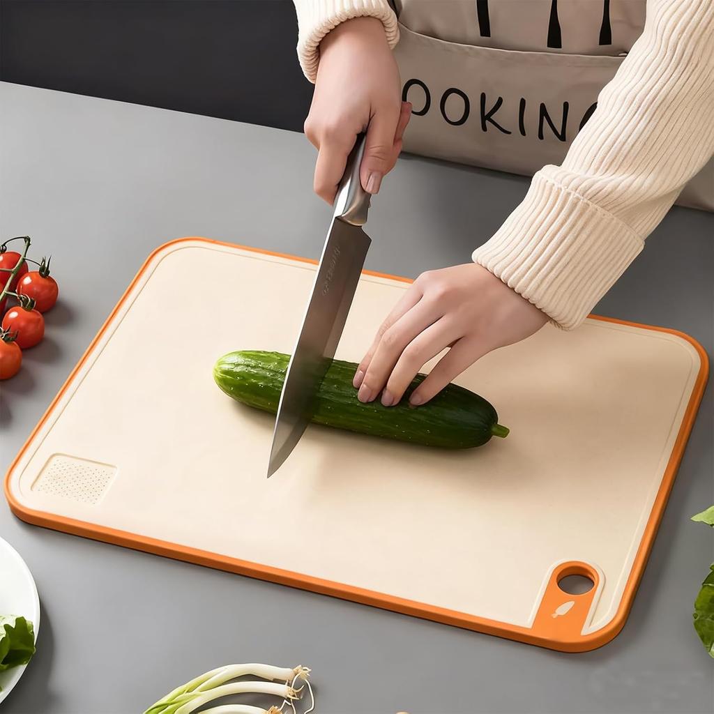 Double-Sided Wheat Straw Cutting Boards for Kitchen Dishwasher Safe Chopping Board with Juice Grooves for Meat Fruits Vegetables