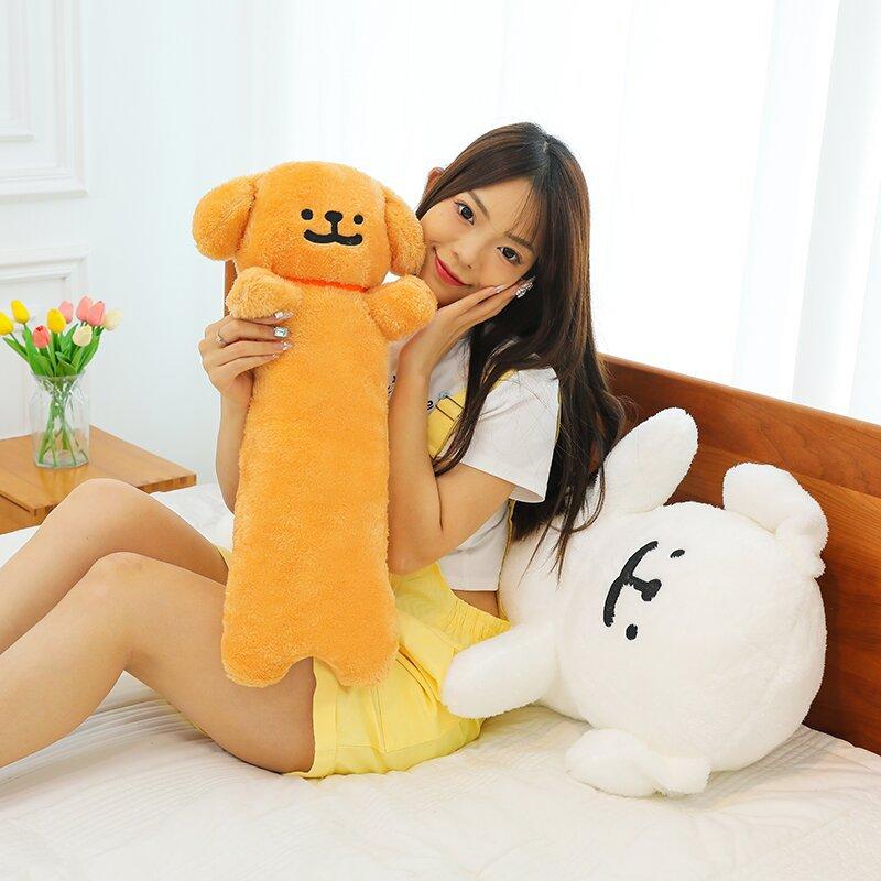 Korean Line Dog Plush Pillow, Ultra Soft Stuffed Animal, Kawaii Line Puppy Cushion for Car Sofa