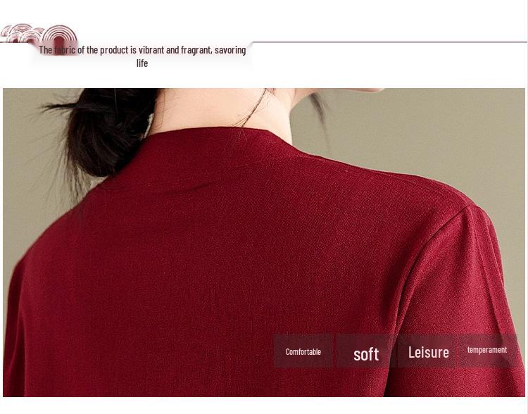 Vintage V-neck Cotton Linen Hanfu Top - Mid-sleeve Zen Tea Ceremony Shirt