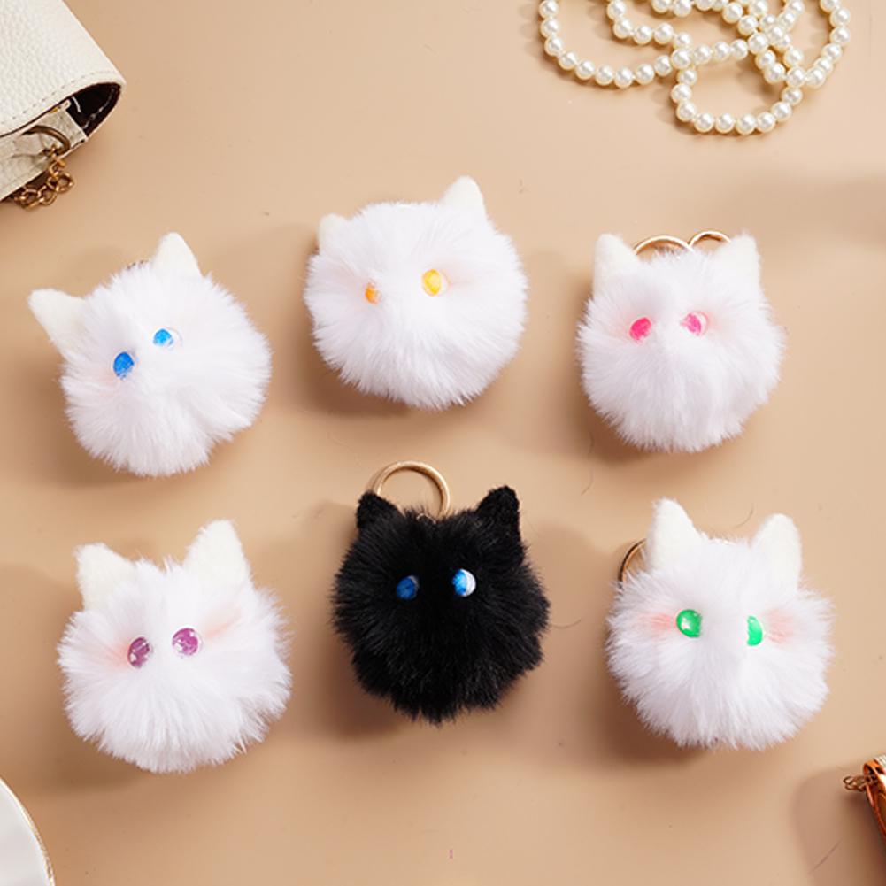 Plush Cat Keychain Kawaii Kitten Cartoon Keyring Ladies Girls Bag Pendant Black /White Hairball Keychain School Bag Key Chains