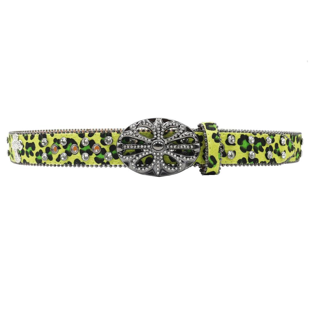 Bohemian Women's Leopard Print Rhinestone Leather Belt - Ethnic Style Versatile Accessory