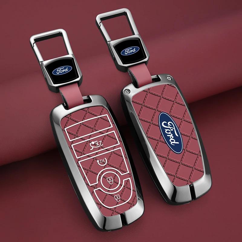 Autoaufkleber Ford Zinklegierung Leder Auto Fernbedienung Schlüsselhülle Abdeckung Fob Schale Für Ford Fusion Mondeo Mustang Edge Expedition EXplorer