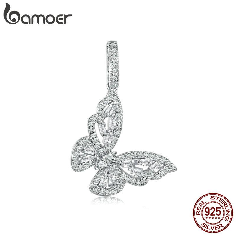 

WOSTU 925 стерлингового серебра бабочка кулон сияющий кулон кубический цирконий покрытый белое золото для женщин девушки ювелирные украшения 30*21mm