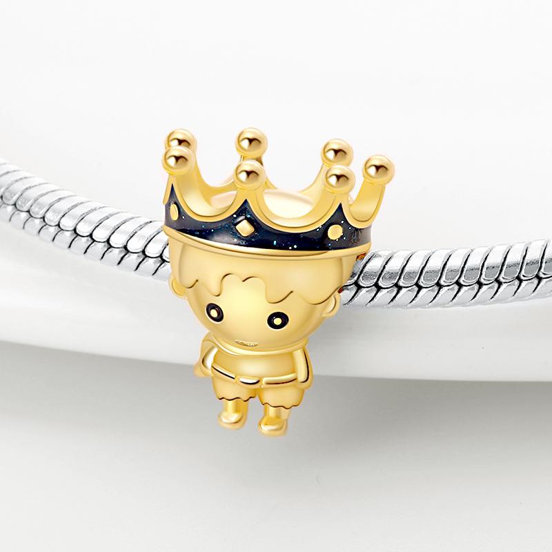 Charm Bead Components Authentic Original Copper Metal Golden Prince Bead Components Compatible With Bracelet High Quality Fine Jewelry Do It Yourself