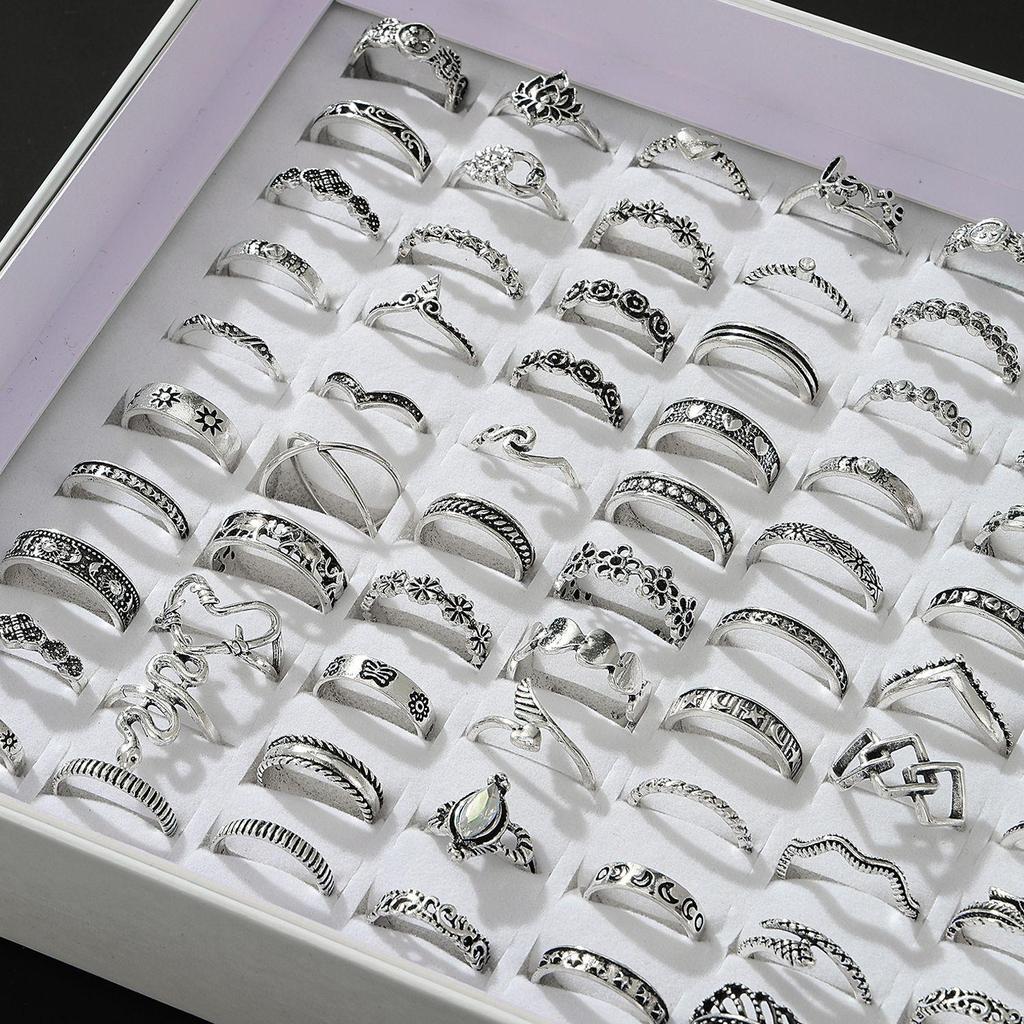 Korean Style 45-Piece Retro Silver Heart Ring Set - Versatile Stackable Fashion Accessories