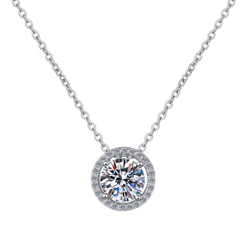 S925 Sterling Silver Round Moissanite Pendant Necklace Fashion Minimalist Choker Hypoallergenic Anti Tarnish
