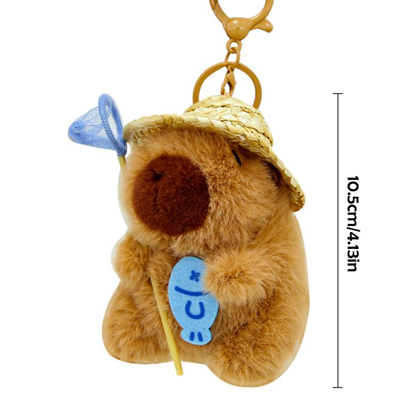 Cute Fishing Capybara Plush Keychain Creative Cartoon Stuffed Doll Keyring Bag Pendant Backpack Hanging Decoration Lovely Gifts