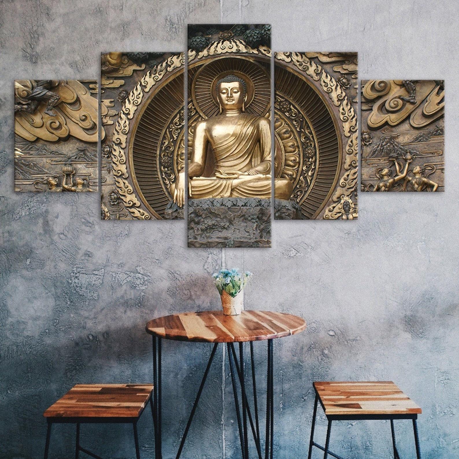 

Buddha Statue Sculpture 5 Piece Canvas Wall Art Multi Panel Print Modern Poster Home Decor Picture Gift For Him For Her 20X35 20X45 20X55CM