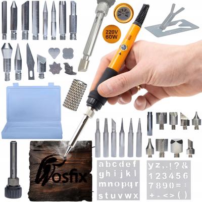 Rosfix Precision Soldering Iron Set with Potentiometer Rosfix Orange Pitbull OP60W + 30 Wood Burning Elements + Plastic Tool Box 160x240x30mm