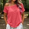 Women Casual Off Shoulder Sheer Short Sleeve T Shirt Loose Fit Lightweight Summer Top with Relaxed Silhouette
