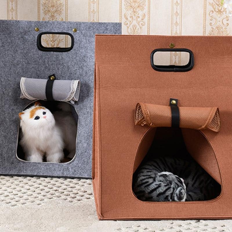 Portable Felt Cat House Must Have for Pet Owners on the Move Soft Warm and Conveniently Foldable Designed for 4kg Cats