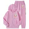 2pcs Girls Cat Print Hooded Jacket Kuromi Sweatpants Set Soft MelodyZip Up Hoodie with Pockets Long Sleeve Casual Outfit for Spring Fall for Outdoor