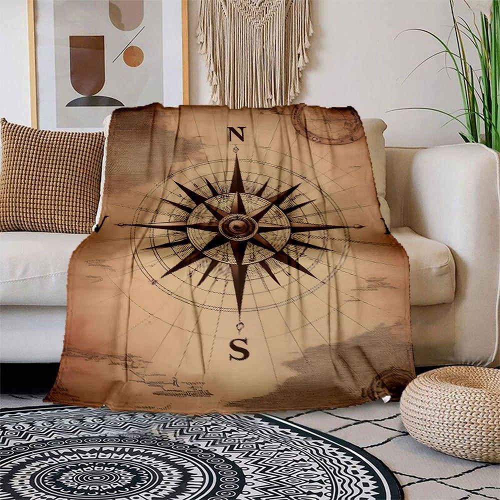 

Vintage Compass Rose Nautical Chart Art PrintBlanket Flannel Throw Blanket for Sofa, Bed, Travel, Camping, Office, Couch, Chair, And Bed Gif 150x180cm