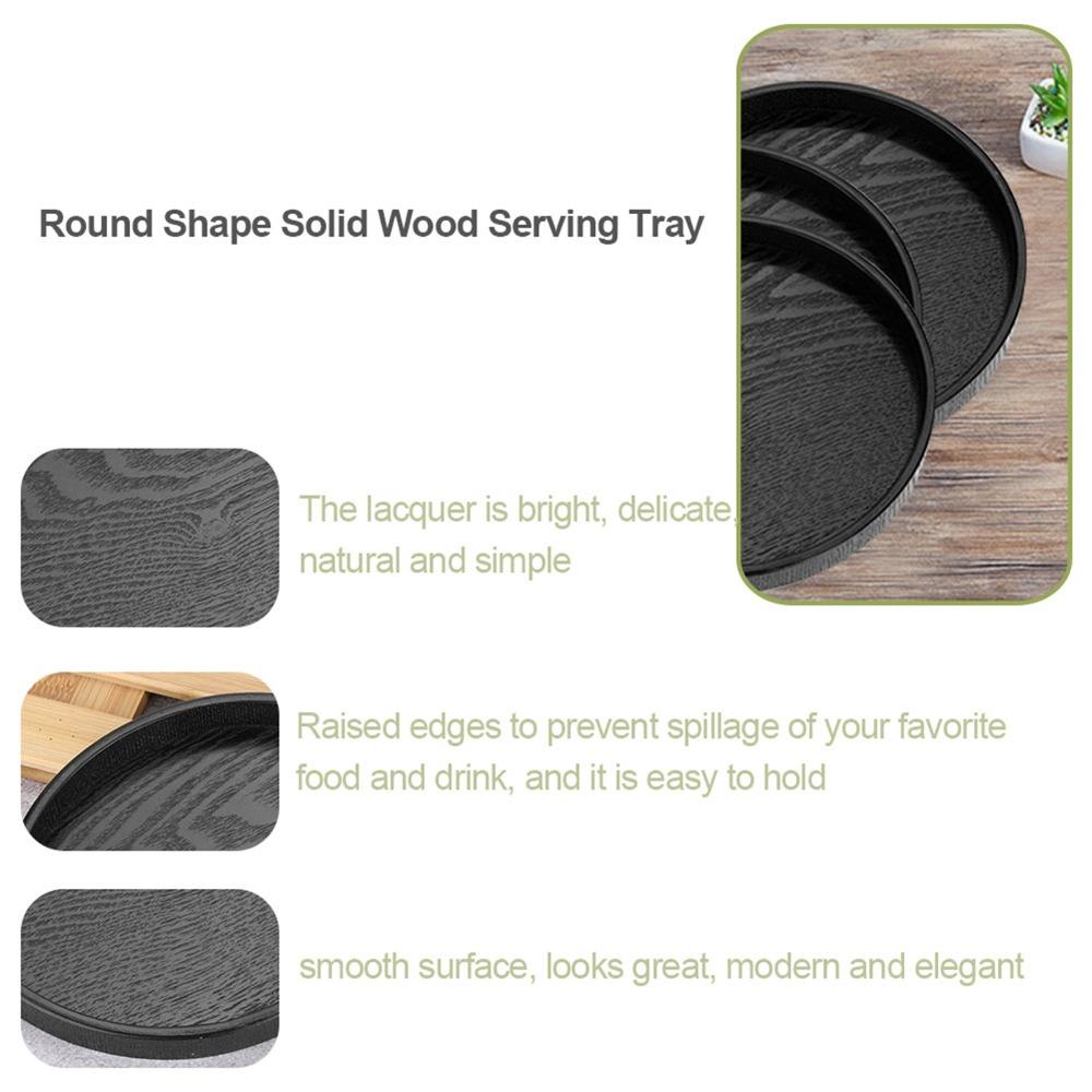 Round Shape Wood Serving Tray Non-Slip Solid Wood Food Serving Tray Black Decorative Serving Plate Kitchen Serving
