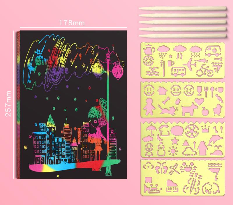 50sheet Thickened Scratching Paper Set A4/16k Color Graffiti Paper Children's Handmade Art Creative Drawing Art Drawing Supplies