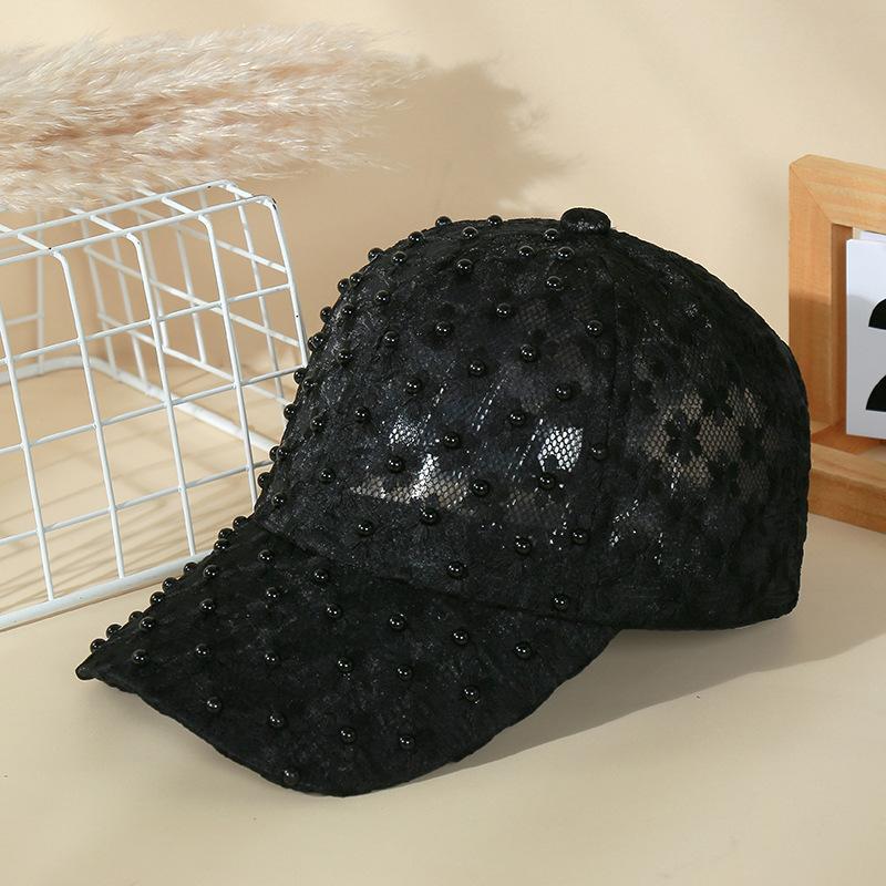 

Korean-Style Women s Lace Baseball Cap Breathable Flower Face-Slimming Trendy Fashionable Casual Hat for Ladies 56-58cm чорний