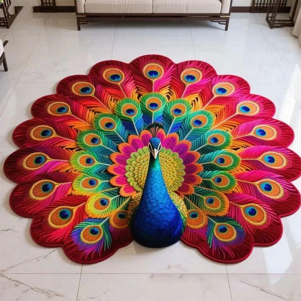 Soft Peacock Carpet Non-slip Bathroom Floor Mat Durable Blanket  for Living Room Tea Table Bedside