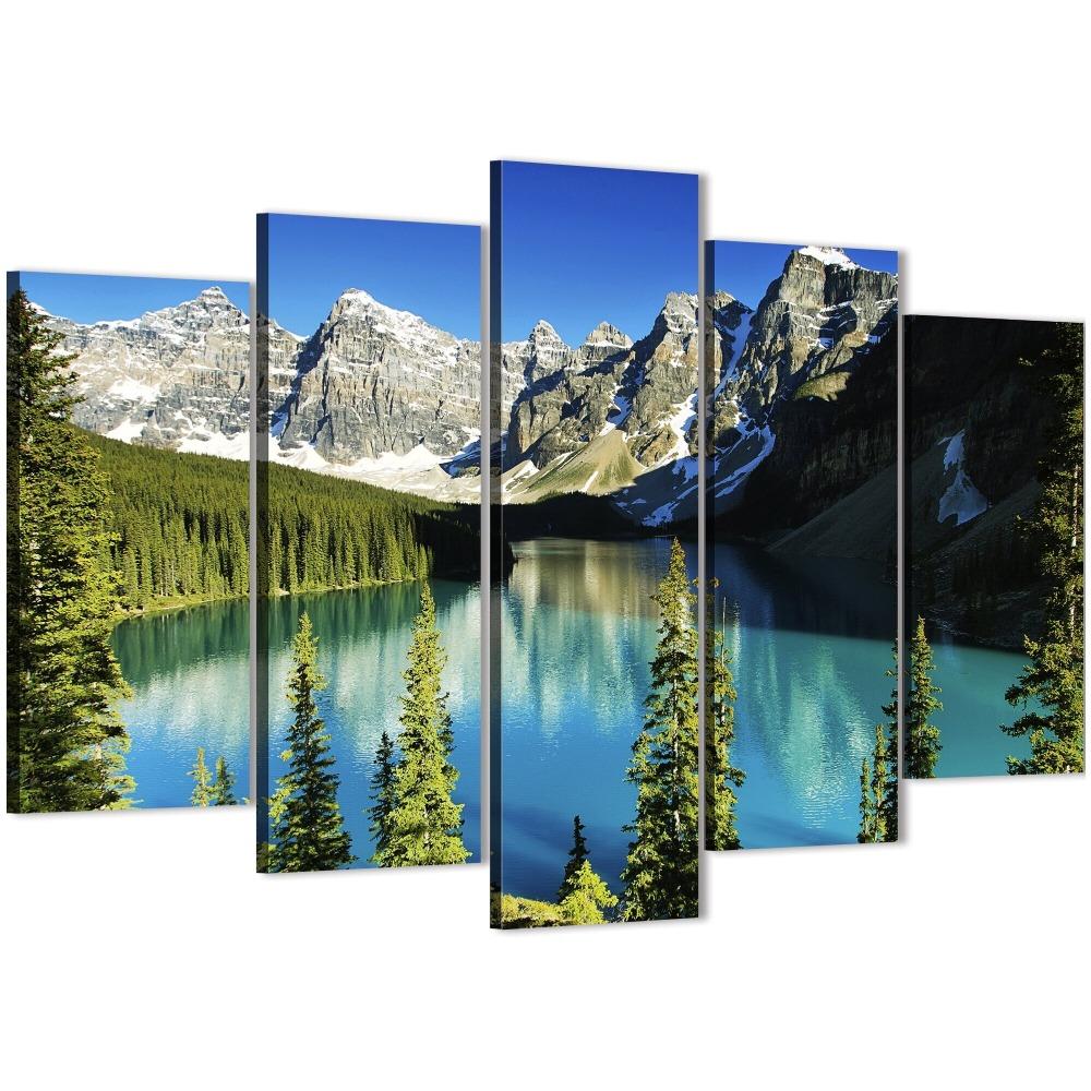 

Модульная настенная живопись из 5 частей с видом на горы, настенное искусство, украшение для семейной гостиной Medium Size Unframed Canvas