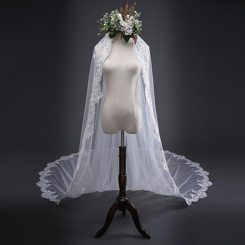 3-Meter Long Train Bridal Veil: European & American White Lace Headdress Wedding Accessory