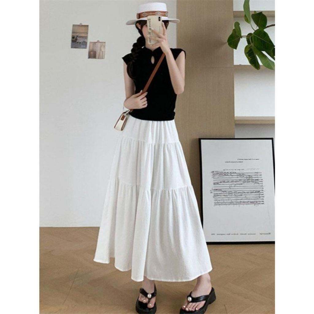Women's High Waist Tiered A-Line Skirt Elegant Draped Long Skirt For Summer Vacation