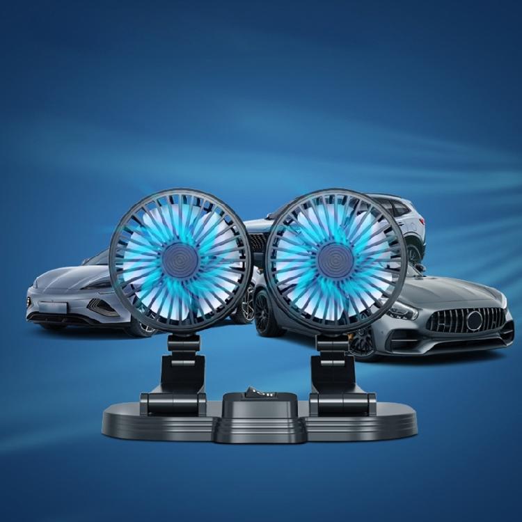 Dual Head 360° Rotation Cooling Fan USB Powered Fan 2 Wind Speed Adjustable