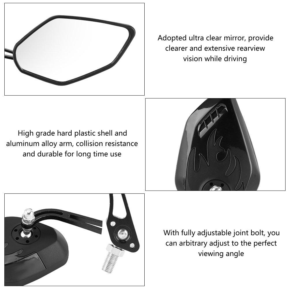 V geby 2pcs Motorcycle Side Mirror Rearview Mirror Adjustable Aluminum Flame Pattern Bike Scooter 10mm 8mm(Black)