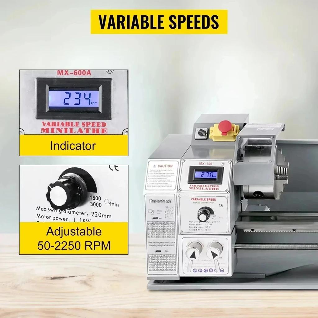 SIHAO Metal Lathe Mini 750W 220V 8.7" Swing Over Bed 29.5" Centers