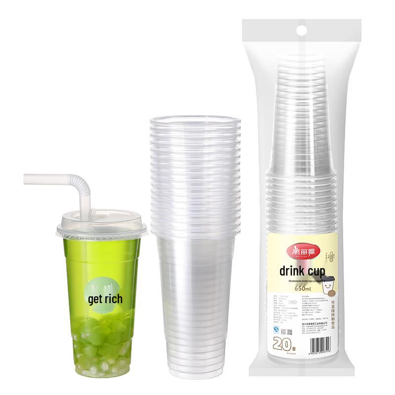 650ml Disposable Milk Tea & Drink Cups with Lids (20 Sets)