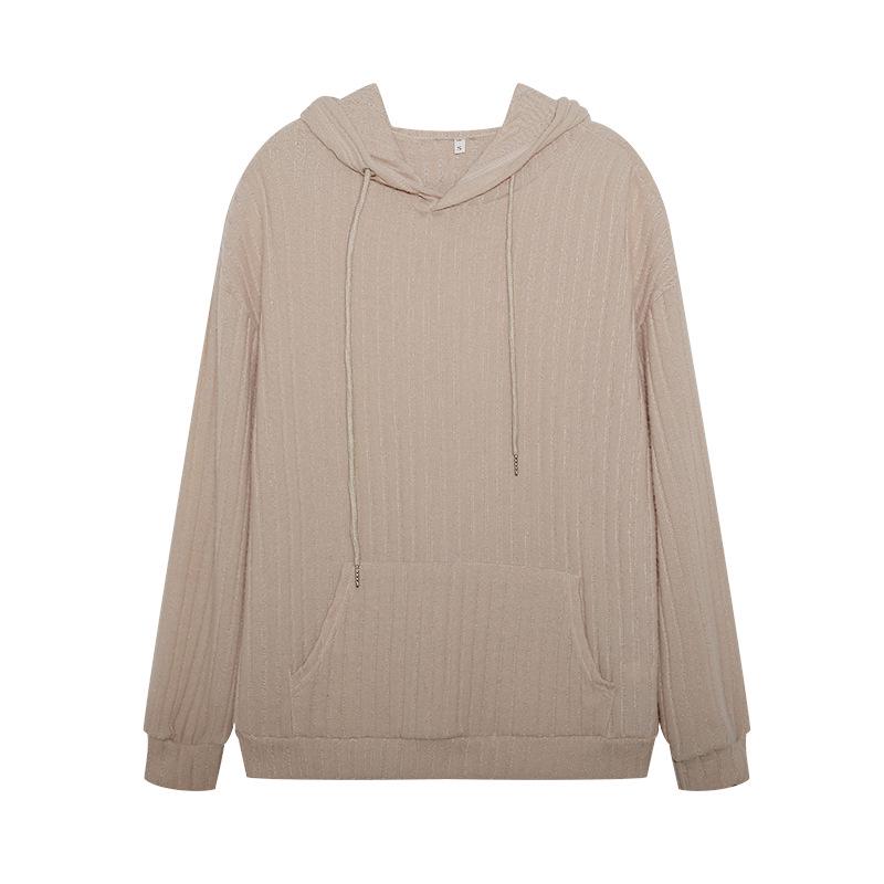 2024 Euro-American Autumn/Winter Knit Hooded Ribbed Kangaroo Pocket Sweatshirt