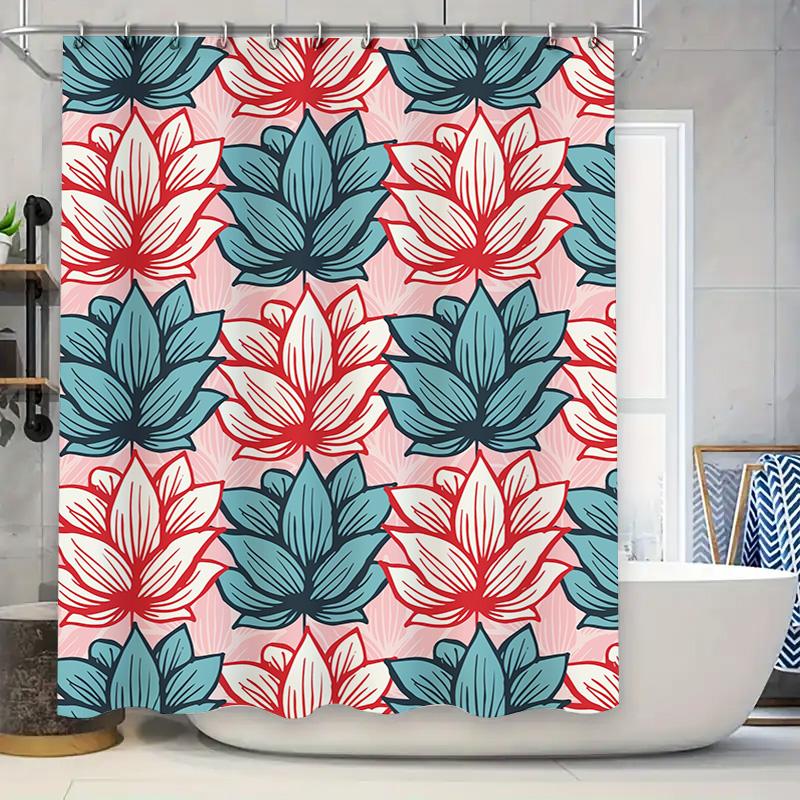 

Bright Lotus Print Shower Curtain Waterproof Fabric Bathroom Decor For Home W60H190(CM)-1 Pcs