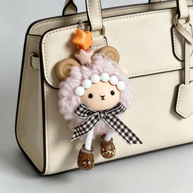 Soft Fluffy Curly Sheep Plush Keychain Mini Stuffed Lamb Pendant Durable Bag Accessory for Travel Luggage Decor Small Gifts