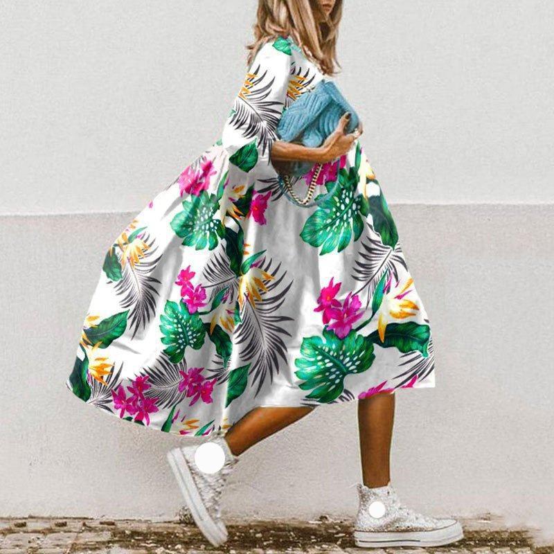 Summer Casual Loose Waist Printed Dress Women Fashion Round Neck Floral Plus Size Dresses Female A Line Elegant Vintage Dress 24059