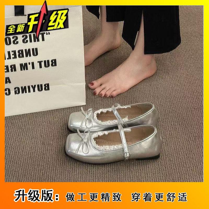 Skirt single shoes square head ballet shoes new spring French fairy bow Mary Jane shoes