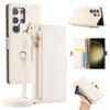 For Samsung Galaxy S23 Ultra Wallet Phone Case Shockproof TPU+PU Leather Flip Cover with Mirror,Strap